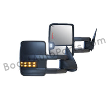 Load image into Gallery viewer, boost auto parts tow towing mirrors mirror chevy gm gmc silverado sierra 1500 2500hd duramax black chrome smoked amber paint to match white boost auto parts boostautoparts.com 1999 2000 2001 2002