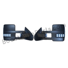 Load image into Gallery viewer, boost auto parts tow towing mirrors mirror chevy gm gmc silverado sierra 1500 2500hd duramax black chrome smoked amber paint to match white boost auto parts boostautoparts.com 2014