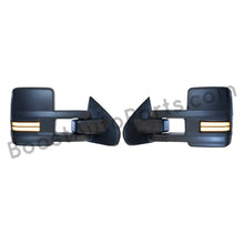 Load image into Gallery viewer, boost auto parts tow towing mirrors mirror chevy gm gmc silverado sierra 1500 2500hd duramax black chrome smoked amber paint to match white boost auto parts boostautoparts.com 2014