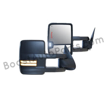 Load image into Gallery viewer, boost auto parts tow towing mirrors mirror chevy gm gmc silverado sierra 1500 2500hd duramax black chrome smoked amber paint to match white boost auto parts boostautoparts.com 1999 2000 2001 2002