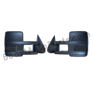 boost auto parts tow towing mirrors mirror chevy gm gmc silverado sierra 1500 2500hd duramax black chrome smoked amber paint to match white boost auto parts boostautoparts.com 03 04 05 06 07 2003 2004 2005 2006 2007