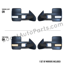 Load image into Gallery viewer, boost auto parts tow towing mirrors mirror chevy gm gmc silverado sierra 1500 2500hd duramax black chrome smoked amber paint to match white boost auto parts boostautoparts.com 2014