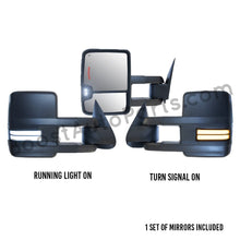 Load image into Gallery viewer, boost auto parts tow towing mirrors mirror chevy gm gmc silverado sierra 1500 2500hd duramax black chrome smoked amber paint to match white boost auto parts boostautoparts.com 1999 2000 2001 2002