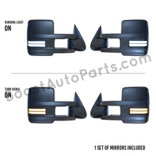 Load image into Gallery viewer, boost auto parts tow towing mirrors mirror chevy gm gmc silverado sierra 1500 2500hd duramax black chrome smoked amber paint to match white boost auto parts boostautoparts.com 1999 2000 2001 2002