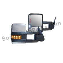 Load image into Gallery viewer, boost auto parts tow towing mirrors mirror chevy gm gmc silverado sierra 1500 2500hd duramax black chrome smoked amber paint to match white boost auto parts boostautoparts.com 1999 2000 2001 2002