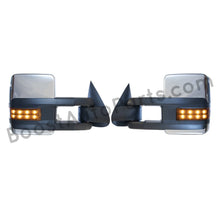 Load image into Gallery viewer, boost auto parts tow towing mirrors mirror chevy gm gmc silverado sierra 1500 2500hd duramax black chrome smoked amber paint to match white boost auto parts boostautoparts.com 1999 2000 2001 2002