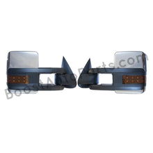 Load image into Gallery viewer, boost auto parts tow towing mirrors mirror chevy gm gmc silverado sierra 1500 2500hd duramax black chrome smoked amber paint to match white boost auto parts boostautoparts.com 1999 2000 2001 2002