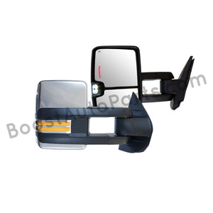 boost auto parts tow towing mirrors mirror chevy gm gmc silverado sierra 1500 2500hd duramax black chrome smoked amber paint to match white boost auto parts boostautoparts.com