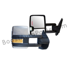 Load image into Gallery viewer, boost auto parts tow towing mirrors mirror chevy gm gmc silverado sierra 1500 2500hd duramax black chrome smoked amber paint to match white boost auto parts boostautoparts.com