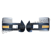 Load image into Gallery viewer, boost auto parts tow towing mirrors mirror chevy gm gmc silverado sierra 1500 2500hd duramax black chrome smoked amber paint to match white boost auto parts boostautoparts.com