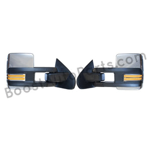 boost auto parts tow towing mirrors mirror chevy gm gmc silverado sierra 1500 2500hd duramax black chrome smoked amber paint to match white boost auto parts boostautoparts.com 2014