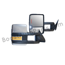 Load image into Gallery viewer, boost auto parts tow towing mirrors mirror chevy gm gmc silverado sierra 1500 2500hd duramax black chrome smoked amber paint to match white boost auto parts boostautoparts.com 1988 1989 1990 1991 1992 1993 1994 1995 1996 1997 1998