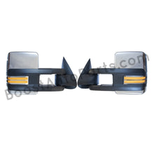 Load image into Gallery viewer, boost auto parts tow towing mirrors mirror chevy gm gmc silverado sierra 1500 2500hd duramax black chrome smoked amber paint to match white boost auto parts boostautoparts.com 1999 2000 2001 2002