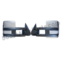 Load image into Gallery viewer, boost auto parts tow towing mirrors mirror chevy gm gmc silverado sierra 1500 2500hd duramax black chrome smoked amber paint to match white boost auto parts boostautoparts.com 1999 2000 2001 2002