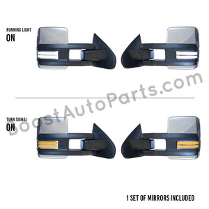 boost auto parts tow towing mirrors mirror chevy gm gmc silverado sierra 1500 2500hd duramax black chrome smoked amber paint to match white boost auto parts boostautoparts.com 2014