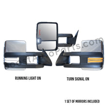 Load image into Gallery viewer, boost auto parts tow towing mirrors mirror chevy gm gmc silverado sierra 1500 2500hd duramax black chrome smoked amber paint to match white boost auto parts boostautoparts.com 1988 1989 1990 1991 1992 1993 1994 1995 1996 1997 1998