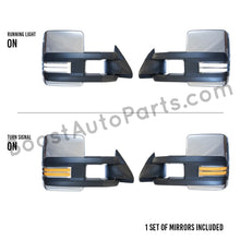 Load image into Gallery viewer, boost auto parts tow towing mirrors mirror chevy gm gmc silverado sierra 1500 2500hd duramax black chrome smoked amber paint to match white boost auto parts boostautoparts.com 1988 1989 1990 1991 1992 1993 1994 1995 1996 1997 1998