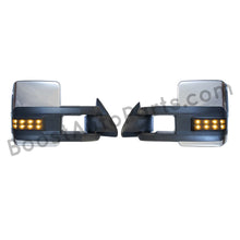 Load image into Gallery viewer, boost auto parts tow towing mirrors mirror chevy gm gmc silverado sierra 1500 2500hd duramax black chrome smoked amber paint to match white boost auto parts boostautoparts.com 1988 1989 1990 1991 1992 1993 1994 1995 1996 1997 1998