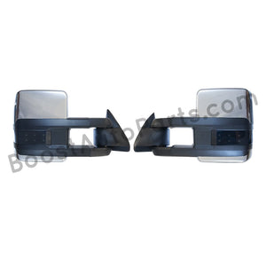 boost auto parts tow towing mirrors mirror chevy gm gmc silverado sierra 1500 2500hd duramax black chrome smoked amber paint to match white boost auto parts boostautoparts.com 1988 1989 1990 1991 1992 1993 1994 1995 1996 1997 1998