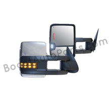 Load image into Gallery viewer, boost auto parts tow towing mirrors mirror chevy gm gmc silverado sierra 1500 2500hd duramax black chrome smoked amber paint to match white boost auto parts boostautoparts.com 1999 2000 2001 2002