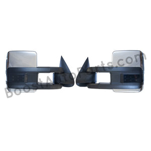 boost auto parts tow towing mirrors mirror chevy gm gmc silverado sierra 1500 2500hd duramax black chrome smoked amber paint to match white boost auto parts boostautoparts.com 1999 2000 2001 2002