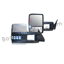 Load image into Gallery viewer, boost auto parts tow towing mirrors mirror chevy gm gmc silverado sierra 1500 2500hd duramax black chrome smoked amber paint to match white boost auto parts boostautoparts.com 1988 1989 1990 1991 1992 1993 1994 1995 1996 1997 1998