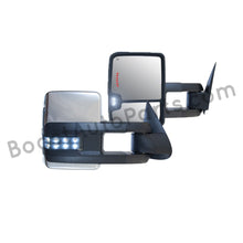 Load image into Gallery viewer, boost auto parts tow towing mirrors mirror chevy gm gmc silverado sierra 1500 2500hd duramax black chrome smoked amber paint to match white boost auto parts boostautoparts.com 1999 2000 2001 2002