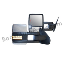 Load image into Gallery viewer, boost auto parts tow towing mirrors mirror chevy gm gmc silverado sierra 1500 2500hd duramax black chrome smoked amber paint to match white boost auto parts boostautoparts.com 2014