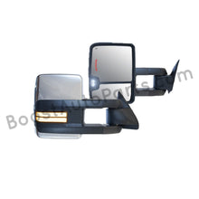 Load image into Gallery viewer, boost auto parts tow towing mirrors mirror chevy gm gmc silverado sierra 1500 2500hd duramax black chrome smoked amber paint to match white boost auto parts boostautoparts.com 1988 1989 1990 1991 1992 1993 1994 1995 1996 1997 1998