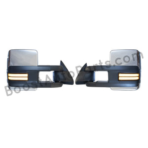 boost auto parts tow towing mirrors mirror chevy gm gmc silverado sierra 1500 2500hd duramax black chrome smoked amber paint to match white boost auto parts boostautoparts.com 1988 1989 1990 1991 1992 1993 1994 1995 1996 1997 1998