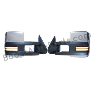 boost auto parts tow towing mirrors mirror chevy gm gmc silverado sierra 1500 2500hd duramax black chrome smoked amber paint to match white boost auto parts boostautoparts.com 1999 2000 2001 2002