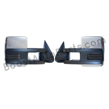 Load image into Gallery viewer, boost auto parts tow towing mirrors mirror chevy gm gmc silverado sierra 1500 2500hd duramax black chrome smoked amber paint to match white boost auto parts boostautoparts.com 03 04 05 06 07 2003 2004 2005 2006 2007