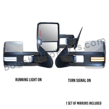 Load image into Gallery viewer, boost auto parts tow towing mirrors mirror chevy gm gmc silverado sierra 1500 2500hd duramax black chrome smoked amber paint to match white boost auto parts boostautoparts.com 2014