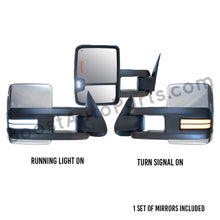 Load image into Gallery viewer, boost auto parts tow towing mirrors mirror chevy gm gmc silverado sierra 1500 2500hd duramax black chrome smoked amber paint to match white boost auto parts boostautoparts.com 1999 2000 2001 2002