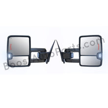 Load image into Gallery viewer, boost auto parts tow towing mirrors mirror chevy gm gmc silverado sierra 1500 2500hd duramax black chrome smoked amber paint to match white boost auto parts boostautoparts.com 2014