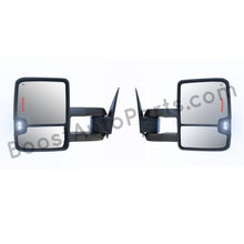 Load image into Gallery viewer, boost auto parts tow towing mirrors mirror chevy gm gmc silverado sierra 1500 2500hd duramax black chrome smoked amber paint to match white boost auto parts boostautoparts.com 03 04 05 06 07 2003 2004 2005 2006 2007