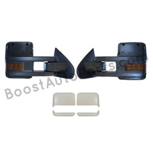 Load image into Gallery viewer, boost auto parts tow towing mirrors mirror chevy gm gmc silverado sierra 1500 2500hd duramax black chrome smoked amber paint to match white boost auto parts boostautoparts.com 2014