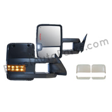 Load image into Gallery viewer, boost auto parts tow towing mirrors mirror chevy gm gmc silverado sierra 1500 2500hd duramax black chrome smoked amber paint to match white boost auto parts boostautoparts.com 1988 1989 1990 1991 1992 1993 1994 1995 1996 1997 1998