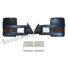 Load image into Gallery viewer, boost auto parts tow towing mirrors mirror chevy gm gmc silverado sierra 1500 2500hd duramax black chrome smoked amber paint to match white boost auto parts boostautoparts.com 1988 1989 1990 1991 1992 1993 1994 1995 1996 1997 1998