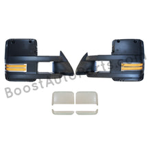 Load image into Gallery viewer, boost auto parts tow towing mirrors mirror chevy gm gmc silverado sierra 1500 2500hd duramax black chrome smoked amber paint to match white boost auto parts boostautoparts.com 1988 1989 1990 1991 1992 1993 1994 1995 1996 1997 1998