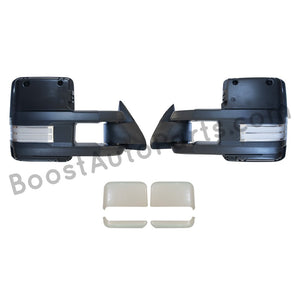 boost auto parts tow towing mirrors mirror chevy gm gmc silverado sierra 1500 2500hd duramax black chrome smoked amber paint to match white boost auto parts boostautoparts.com