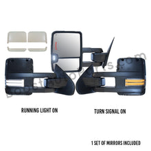 Load image into Gallery viewer, boost auto parts tow towing mirrors mirror chevy gm gmc silverado sierra 1500 2500hd duramax black chrome smoked amber paint to match white boost auto parts boostautoparts.com 2014