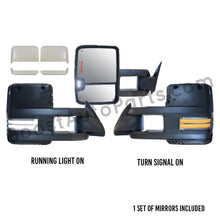 Load image into Gallery viewer, boost auto parts tow towing mirrors mirror chevy gm gmc silverado sierra 1500 2500hd duramax black chrome smoked amber paint to match white boost auto parts boostautoparts.com 1988 1989 1990 1991 1992 1993 1994 1995 1996 1997 1998