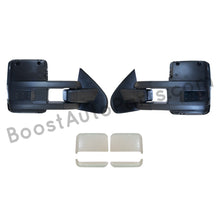 Load image into Gallery viewer, boost auto parts tow towing mirrors mirror chevy gm gmc silverado sierra 1500 2500hd duramax black chrome smoked amber paint to match white boost auto parts boostautoparts.com 2014