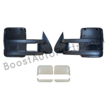 Load image into Gallery viewer, boost auto parts tow towing mirrors mirror chevy gm gmc silverado sierra 1500 2500hd duramax black chrome smoked amber paint to match white boost auto parts boostautoparts.com 1999 2000 2001 2002