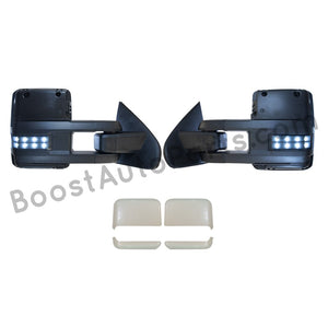 boost auto parts tow towing mirrors mirror chevy gm gmc silverado sierra 1500 2500hd duramax black chrome smoked amber paint to match white boost auto parts boostautoparts.com 2014