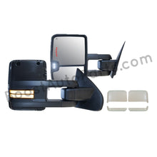 Load image into Gallery viewer, boost auto parts tow towing mirrors mirror chevy gm gmc silverado sierra 1500 2500hd duramax black chrome smoked amber paint to match white boost auto parts boostautoparts.com 2014