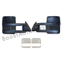 Load image into Gallery viewer, boost auto parts tow towing mirrors mirror chevy gm gmc silverado sierra 1500 2500hd duramax black chrome smoked amber paint to match white boost auto parts boostautoparts.com 1988 1989 1990 1991 1992 1993 1994 1995 1996 1997 1998