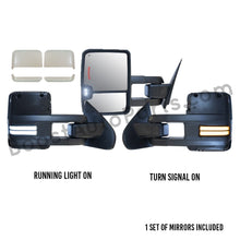 Load image into Gallery viewer, boost auto parts tow towing mirrors mirror chevy gm gmc silverado sierra 1500 2500hd duramax black chrome smoked amber paint to match white boost auto parts boostautoparts.com 2014